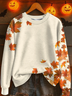 Women's Halloween Maple Leaf Print Casual Crew Neck Long Sleeve Sweatshirt