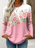 Women's Long Sleeve T-shirt Spring/Fall Pink Floral Printing Jersey Crew Neck Daily Going Out Casual Top