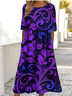 Women's Round Neck Retro Print Dress Fashionable And Elegant Loose Style