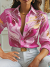 Women's Long Sleeve Shirt Spring/Fall Pink Abstract Buckle Shirt Collar Regular Sleeve Daily Going Out Casual Top