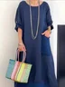 Casual Plain Regular Sleeve Crew Neck Midi Dress