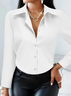 Women's Long Sleeve Shirt Spring/Fall White Plain Buckle Shirt Collar Regular Sleeve Daily Going Out Casual Top
