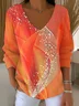 Women's Long Sleeve T-shirt Spring/Fall Orange Abstract Printing V Neck Daily Going Out Casual Top