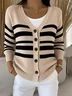 Vintage V Neck Loose Striped Cardigan