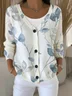 Women's Floral Print Casual Long Sleeve V-Neck Knitted Button Cardigan