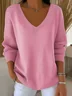 Women's Long Sleeve T-shirt Spring/Fall Orange Plain Printing V Neck Daily Going Out Casual Top