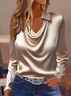 Women's Solid Elegant Satin Long Sleeve Spring and Autumn Shirt Regular Tops