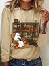 Women's Vintage Ghost Reading Halloween Librarian, Teacher Long Sleeve T-Shirt