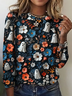 Cotton Halloween Crew Neck Vintage T-Shirt