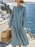 Women's Long Sleeve Spring/Fall Blue Plain Split Joint Crew Neck Daily Going Out Vintage Maxi A-Line Tank Dress