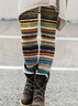 Abstract Stripes Tight Jersey Casual Leggings
