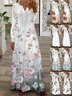 Women's Long Sleeve Spring/Fall pink-gray Plain Split Joint V Neck Daily Going Out Vintage Maxi A-Line T-Shirt Dress Dress