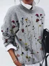 Women's Floral Print Casual Long Sleeve Crew Neck Sweater