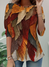 Women's Long Sleeve T-shirt Spring/Fall As Picture Leaf Jersey Crew Neck Daily Going Out Casual Tunic Top