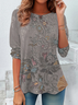 Women's Long Sleeve T-shirt Spring/Fall Gray Floral Jersey Crew Neck Daily Going Out Casual Top