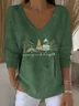 Women's Long Sleeve T-shirt Spring/Fall Green Christmas Printing V Neck Daily Going Out Casual Top