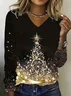 Women's Long Sleeve T-shirt Spring/Fall Black Christmas Printing Jersey V Neck Daily Going Out Casual Top