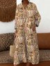 Loose V Neck Linen Blend Vintage Dress With No