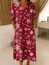 V Neck Linen Blend Casual Dress With No