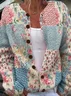 Women's Floral Print Crew Neck Button Cardigan