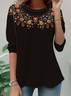 Women's Long Sleeve T-shirt Spring/Fall Black Floral Jersey Crew Neck Daily Going Out Casual Top