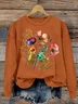 Women's Cotton Floral Print Crew Neck Sweatshirt Casual Sweatshirt