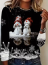 Women's Long Sleeve T-shirt Spring/Fall Black Christmas Snowman Printing Jersey Crew Neck Daily Going Out Casual Top