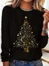 Women's Long Sleeve T-shirt Spring/Fall Black Christmas Printing Jersey Crew Neck Daily Going Out Casual Top