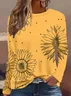 Women's Long Sleeve T-shirt Spring/Fall Yellow Sunflower Printing Jersey Crew Neck Daily Going Out Casual Top