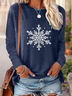 Women's Long Sleeve T-shirt Spring/Fall Deep Blue Christmas Printing Jersey Crew Neck Daily Going Out Casual Top