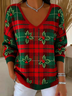 Women's Long Sleeve T-shirt Spring/Fall Red Christmas Printing V Neck Daily Going Out Casual Top
