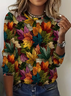 Women's Long Sleeve T-shirt Spring/Fall As Picture Maple Leaf Printing Jersey Crew Neck Daily Going Out Casual Top