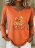 Women's Long Sleeve T-shirt Spring/Fall Orange Halloween (pumpkin) Printing Jersey V Neck Daily Going Out Casual Top