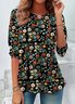 Casual Crew Neck Floral T-Shirt