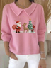 Women's Casual Christmas Print Lapel Classic Sweater