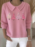 Women's Casual Christmas Print Lapel Classic Sweater