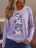 Women's Long Sleeve T-shirt Spring/Fall Purple Christmas Printing Jersey Crew Neck Daily Going Out Casual Top