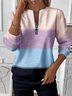 Women's Colorblock Printed Casual Zipper Long Sleeve Sweatshirt
