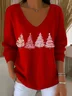 Women's Long Sleeve T-shirt Spring/Fall Red Christmas Printing V Neck Daily Going Out Casual Top