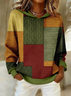 Loose Casual Multicolor Block Printing Hoodie