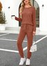 Crew Neck Casual Plain Pajama Set