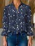 Loose Floral Shawl Collar Casual Shirt