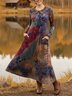 Cotton-Blend Shawl Collar Loose Simple Dress With No
