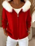 Women's Christmas Classic Fur Collar Zip Hoodie