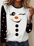 Women's Long Sleeve T-shirt Spring/Fall White Christmas Snowman Printing Jersey Crew Neck Daily Going Out Casual Top