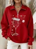 Regular Fit Zipper Christmas Wine Glass Casual Sweatshirt