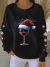 Casual Christmas Wine Glass Crew Neck Sweatshirt