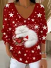Women's Long Sleeve T-shirt Spring/Fall Red Christmas Printing V Neck Daily Going Out Casual Top