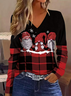 Women's Long Sleeve T-shirt Spring/Fall Black-red Christmas Printing Jersey V Neck Daily Going Out Casual Top