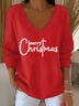 Women's Long Sleeve T-shirt Spring/Fall Red Christmas Printing V Neck Daily Going Out Casual Top